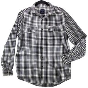 Faded Glory Men's Flannel Button-Up Size Small 34-36 Gray Black White Plaid